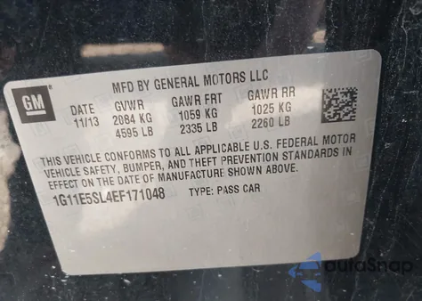 2014 Chevrolet Malibu 2Lt из США, поврежденный, VIN 1G11E5SL4EF171048